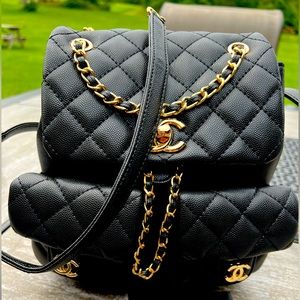Chanel Duma Drawstring Backpack. Color-black. Size-small. Quilted lambskin.